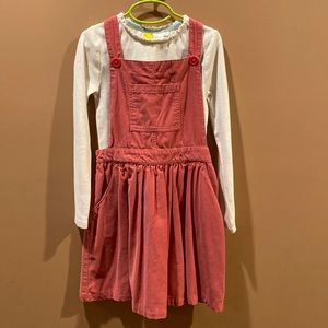 Mini Boden corduroy jumper with white ribbed shirt.  Dress size 9/10. Shirt 7/8